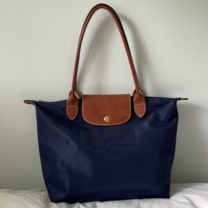 Blue Longchamp Small Le Pliage Nylon Shoulder Tote